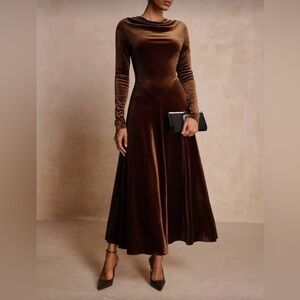Women’s Velvet Plunging Neck Maxi Dress
